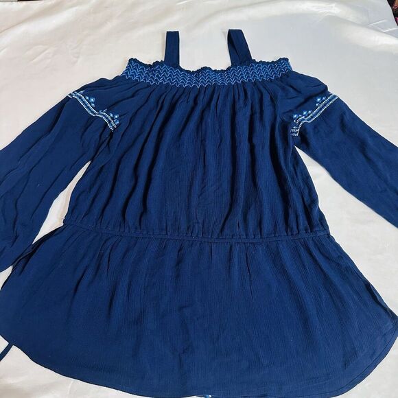 Neiman Marcus Embroidery Floral Peasant Cottagecore Boho Blue SZ M Long Sleeve - Picture 10 of 10